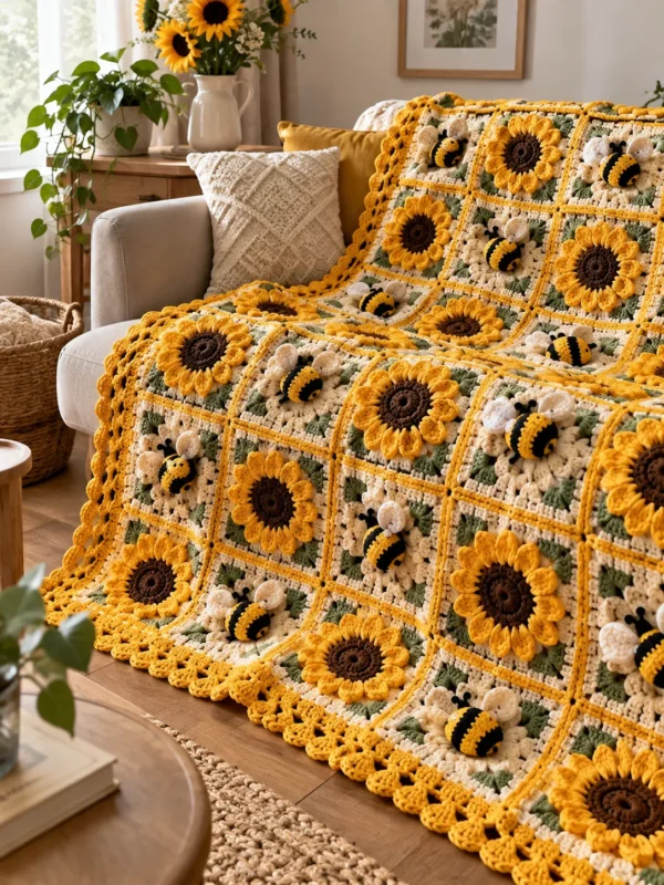 Sunflower & Bee Blanket Crochet Pattern